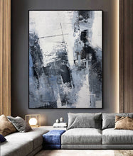 Load image into Gallery viewer, Gray Painting Abstract Extra Large Blue Abstract Painting Black White Cp009