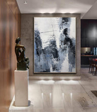 Load image into Gallery viewer, Gray Painting Abstract Extra Large Blue Abstract Painting Black White Cp009
