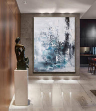 Load image into Gallery viewer, Blue And Gray Abstract Painting Teal Wall Art Office Wall Decor Op020