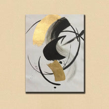 Load image into Gallery viewer, Gold Black White Minimalist Painting on Canvas Oversized Abstract Art Np090