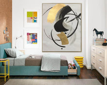 Load image into Gallery viewer, Gold Black White Minimalist Painting on Canvas Oversized Abstract Art Np090