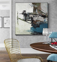 Load image into Gallery viewer, Blue White Brown Abstract Painting on Canvas Pallette Knife Painting YP033