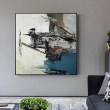 Load image into Gallery viewer, Blue White Brown Abstract Painting on Canvas Pallette Knife Painting YP033