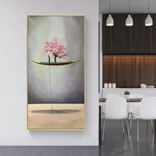Load image into Gallery viewer, Peach Blossom Tree Painting Sailboat Painting Wall Art Np063