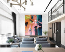 Load image into Gallery viewer, Deep Blue Orange Abstract Acrylic Painting Pink Abstract Painting Cp005
