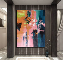 Load image into Gallery viewer, Deep Blue Orange Abstract Acrylic Painting Pink Abstract Painting Cp005