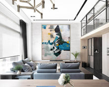 Load image into Gallery viewer, Deep Green Blue White Oversized Abstract Art Painting Living Room Np105