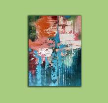 Load image into Gallery viewer, Deep Green Blue Orange Abstract Acrylic Painting Extra Large Wall Art Canvas Cp003