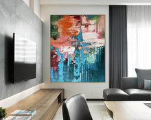 Load image into Gallery viewer, Deep Green Blue Orange Abstract Acrylic Painting Extra Large Wall Art Canvas Cp003