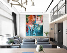 Load image into Gallery viewer, Deep Green Blue Orange Abstract Acrylic Painting Extra Large Wall Art Canvas Cp003