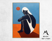 Load image into Gallery viewer, Black Women Art Painting Blue Abstract Art Sofa Size Artwork Gp022