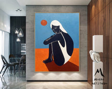 Load image into Gallery viewer, Black Women Art Painting Blue Abstract Art Sofa Size Artwork Gp022