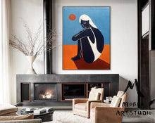 Load image into Gallery viewer, Black Women Art Painting Blue Abstract Art Sofa Size Artwork Gp022