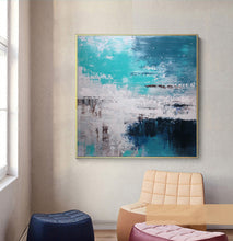 Load image into Gallery viewer, Large Sky Blue White Abstract Painting Green Abstract Painting Cp017