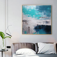 Load image into Gallery viewer, Large Sky Blue White Abstract Painting Green Abstract Painting Cp017