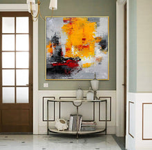 Load image into Gallery viewer, Large Yellow Gray Red Abstract Painting Oversize Wall Art Cp019