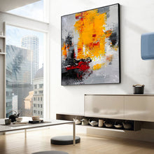 Load image into Gallery viewer, Large Yellow Gray Red Abstract Painting Oversize Wall Art Cp019