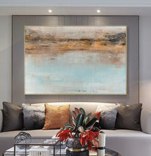 Load image into Gallery viewer, Blue Seascape Painting Yellow Painting Teal Ocean Art Op095