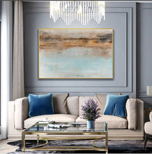 Load image into Gallery viewer, Blue Seascape Painting Yellow Painting Teal Ocean Art Op095