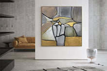 Load image into Gallery viewer, Gold Gray Brown Abstract Painting on Canvas Kp043