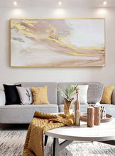 Load image into Gallery viewer, Gold Pink White Abstract Painting Oversized Wall Art for Living Room Op001