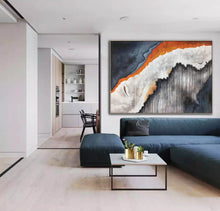 Load image into Gallery viewer, Deep Blue White Modern Abstract Painting Orange Acrylic Painting Np115