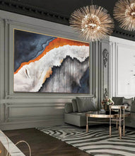 Load image into Gallery viewer, Deep Blue White Modern Abstract Painting Orange Acrylic Painting Np115