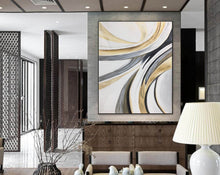 Load image into Gallery viewer, White Gold Grey Abstract Painting on Canvas Oversized Canvas Art Np103