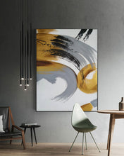 Load image into Gallery viewer, Black White Gold Abastract Painting Modern Abstract Art Np102