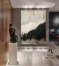 Load image into Gallery viewer, Original Black Abstract Minimalist Art Painting, Gold Painting Gray Painting Gp015