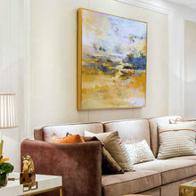 Load image into Gallery viewer, Blue Yellow Abstract Painting on Canvas Pink Landscape Painting Op061