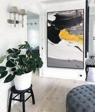 Load image into Gallery viewer, Black And White Painting Yellow Abstract Painting on Canvas Cp007