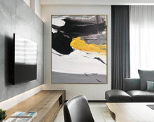 Load image into Gallery viewer, Black And White Painting Yellow Abstract Painting on Canvas Cp007