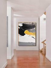 Load image into Gallery viewer, Black And White Painting Yellow Abstract Painting on Canvas Cp007