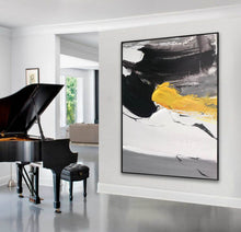 Load image into Gallery viewer, Black And White Painting Yellow Abstract Painting on Canvas Cp007