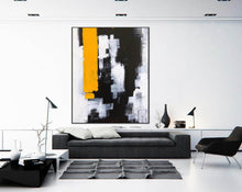 Load image into Gallery viewer, Black White Yellow Abstract Paintings on Canvas Oversized Abstract Art Cp004