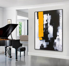Load image into Gallery viewer, Black White Yellow Abstract Paintings on Canvas Oversized Abstract Art Cp004