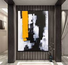 Load image into Gallery viewer, Black White Yellow Abstract Paintings on Canvas Oversized Abstract Art Cp004
