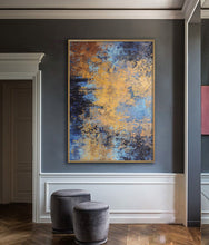 Load image into Gallery viewer, Giant Wall Painting Blue And Gold Painting Above Couch Office Decor Bp054