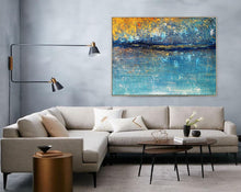 Load image into Gallery viewer, Oversized Living Room Painting Blue Yellow Modern Abstract Painting Bp036