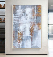 Load image into Gallery viewer, Gray White Gold Abstract Painting on Canvas Texture Art Canvas Cp025