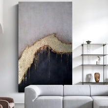 Load image into Gallery viewer, Gold Leaf Abstract Painting Black Gold Canvas Painting Kp024