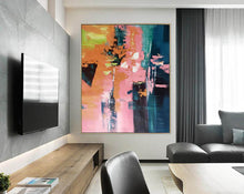 Load image into Gallery viewer, Deep Blue Orange Abstract Acrylic Painting Pink Abstract Painting Cp005