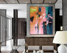 Load image into Gallery viewer, Deep Blue Orange Abstract Acrylic Painting Pink Abstract Painting Cp005