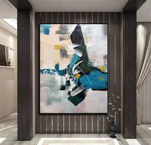 Load image into Gallery viewer, Deep Green Blue White Oversized Abstract Art Painting Living Room Np105
