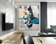Load image into Gallery viewer, Deep Green Blue White Oversized Abstract Art Painting Living Room Np105