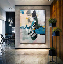 Load image into Gallery viewer, Deep Green Blue White Oversized Abstract Art Painting Living Room Np105