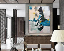 Load image into Gallery viewer, Deep Green Blue White Oversized Abstract Art Painting Living Room Np105