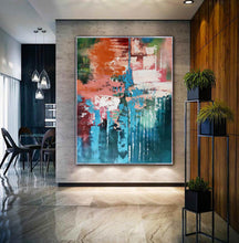Load image into Gallery viewer, Deep Green Blue Orange Abstract Acrylic Painting Extra Large Wall Art Canvas Cp003