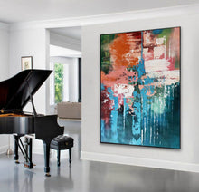 Load image into Gallery viewer, Deep Green Blue Orange Abstract Acrylic Painting Extra Large Wall Art Canvas Cp003